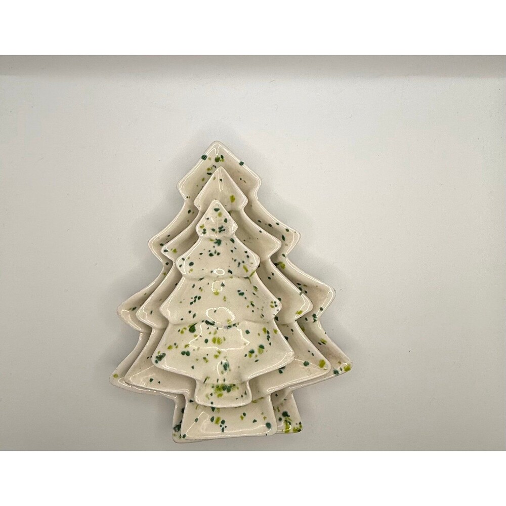 Vintage Ceramic Splatter Paint Christmas Tree Dishes - Set of 3